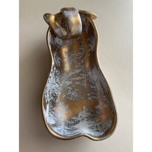 VTG STANGL Pottery‎ Antique Gold Pear Dish Fruit Bowl Aqua #3783 MCM